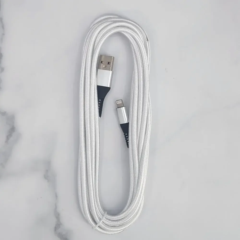 Pack of 3 Lightning Charging Cables, White 10 Ft Braided Cord